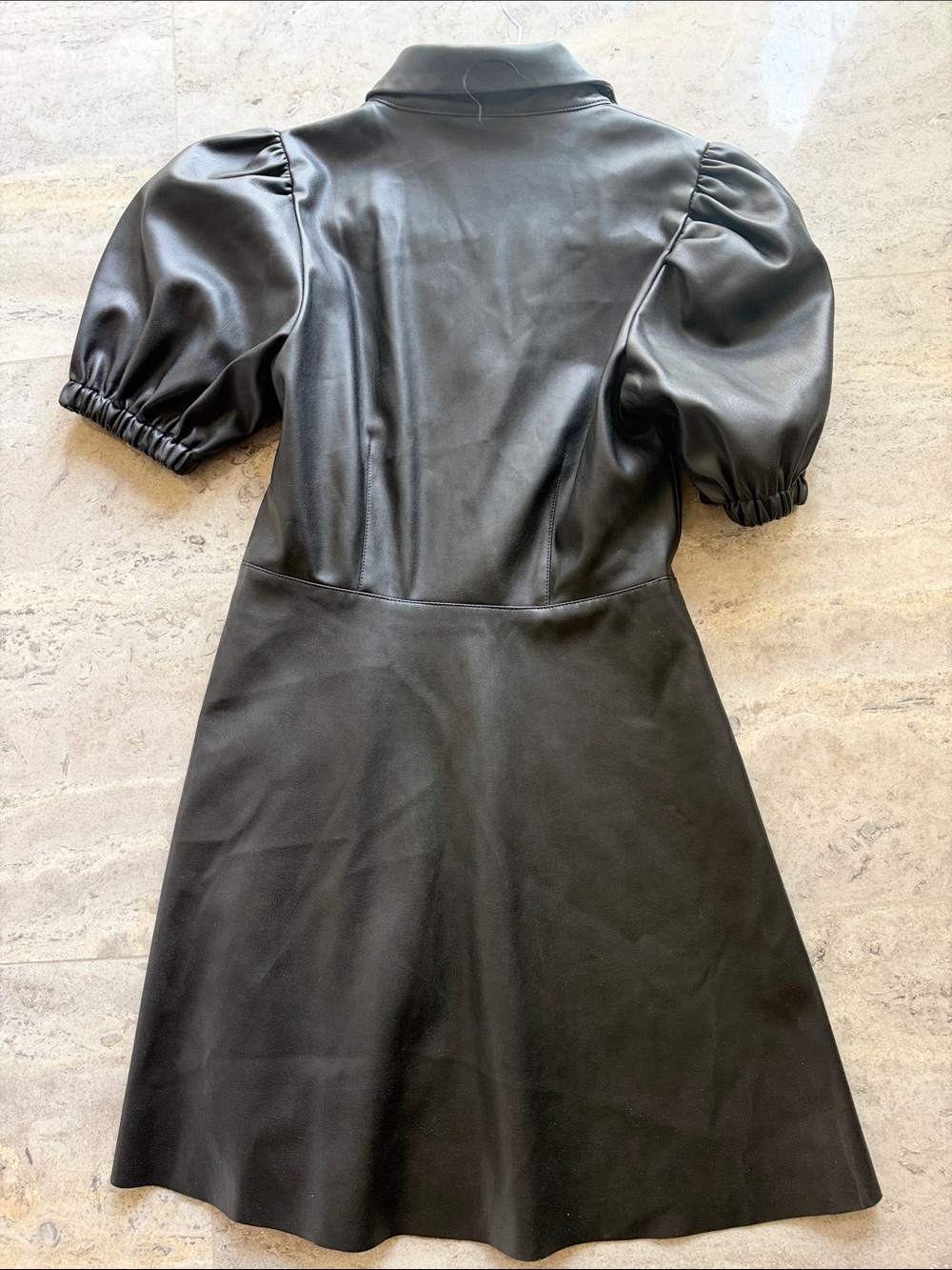 Zara’s Black Faux Leather Puff-Sleeve Dress - Stylish Short Dress - Picture 2 of 7